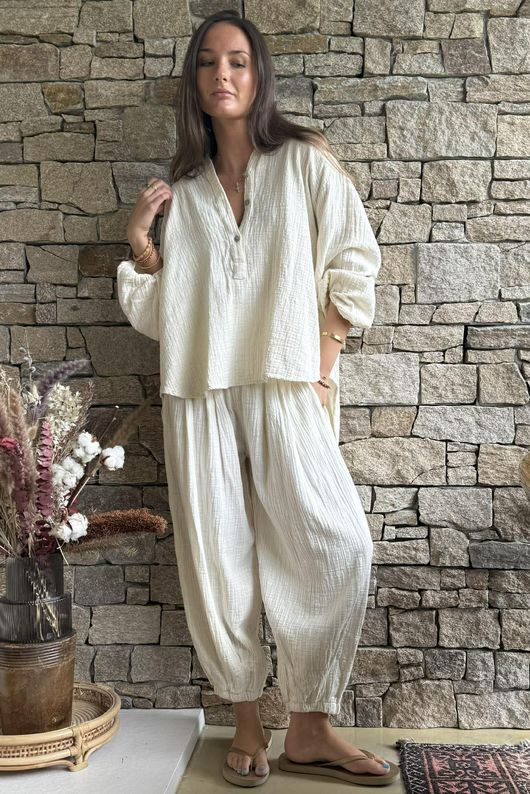 Annie Cushion Cotton Laurie Blouse Panna Cotta